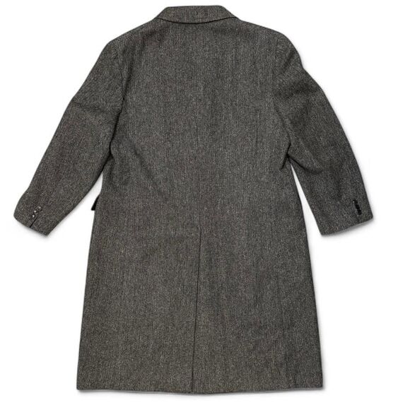 Vintage Silversteins Overcoat Mens L Gray Herringbone Pure Wool Topcoat Long - Picture 2 of 10